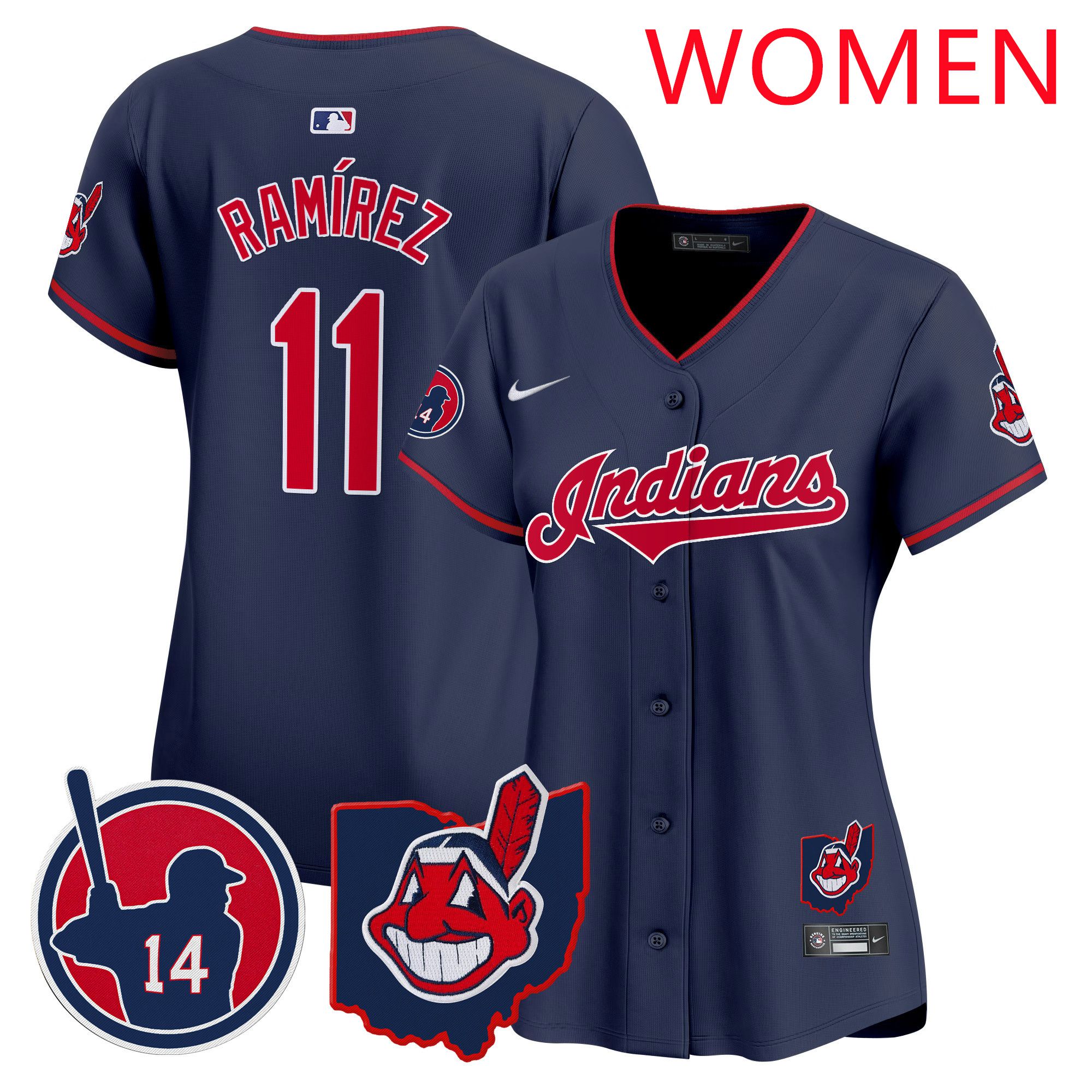Women Cleveland Indians #11 Ramirez Drak Blue Nike 2025 Patch Vapor Premier Limited MLB Jersey